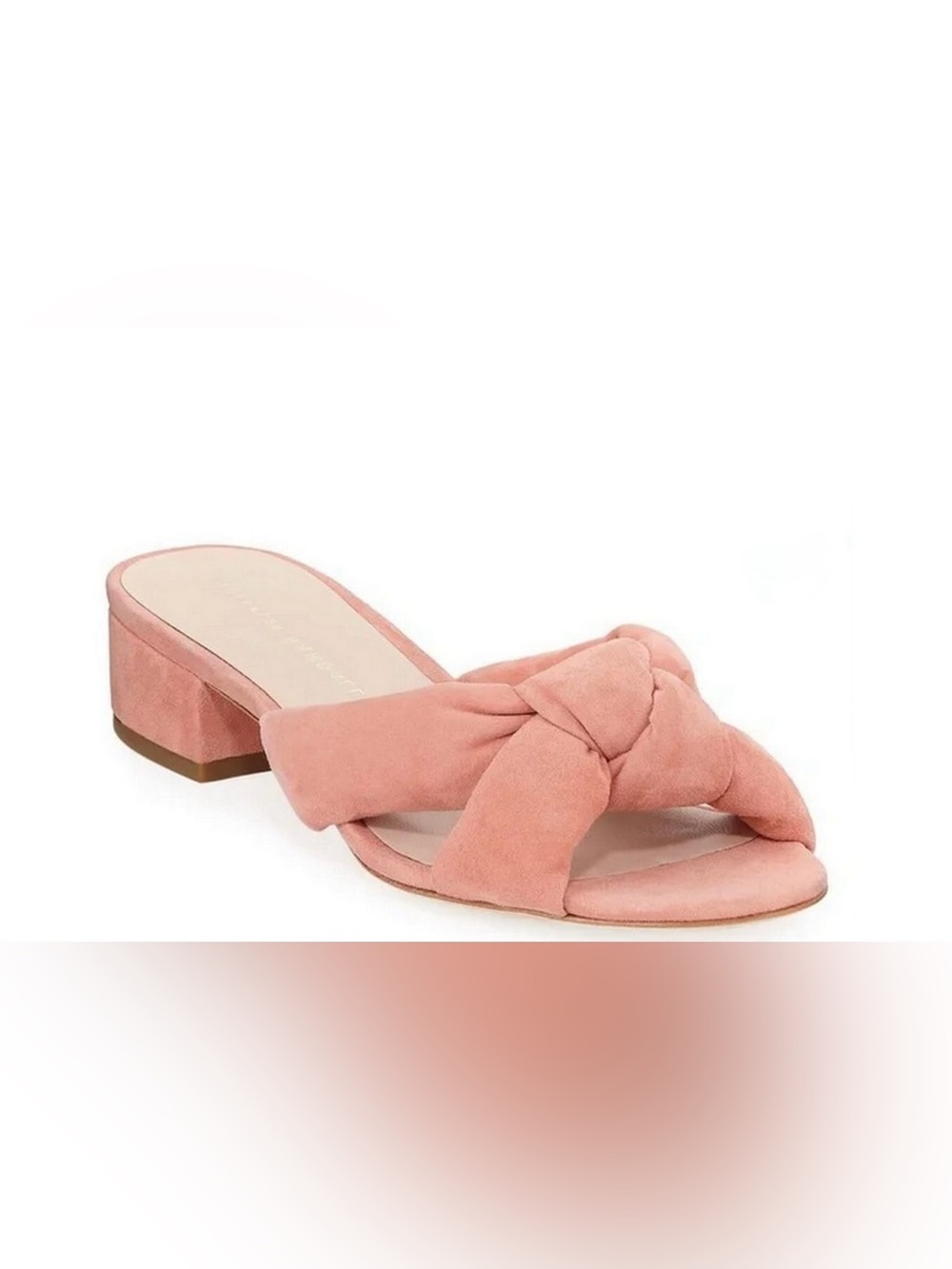 Loeffler Randall Elsie Knotted Suede Slide Sandals Pink Block Heel 8.5B